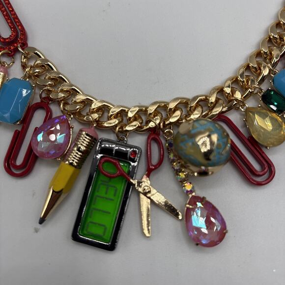 NWT Betsey Johnson Set School Supplies Statement Charm Necklace & Sharpener Ring - Picture 7 of 16